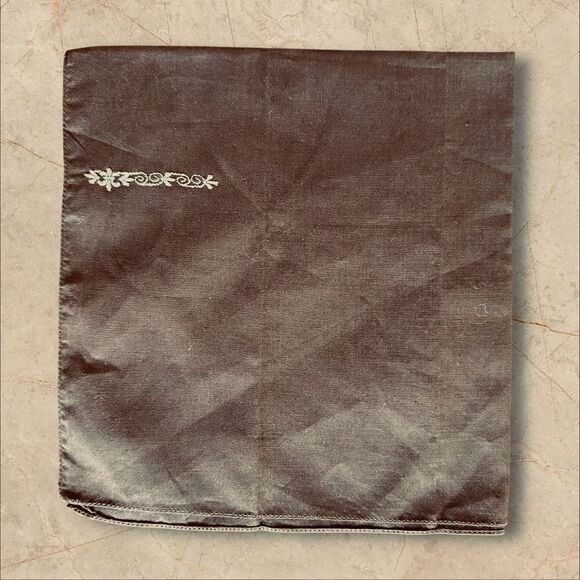 Vintage Mauve Brown Embroidered Fine Cotton Men’s Handkerchief - Picture 2 of 8